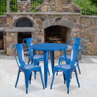 Flash Furniture CH-51090TH-4-18CAFE-BL-GG 30" Round Metal Table Set with Cafe Chairs in Blue